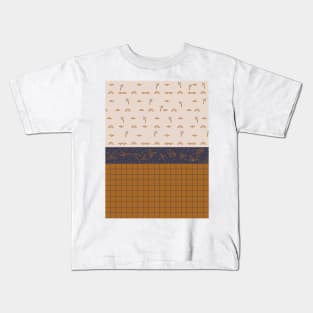 tropical boho tribal grid and plants pattern 1 Kids T-Shirt